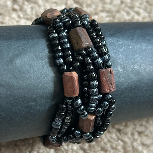 Women’s vintage brown/black beaded‎ bracelet one size stretches - Picture 1 of 7
